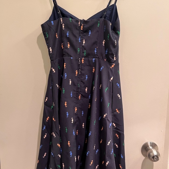 NWOT ModCloth Living Lightheartedly Navy Seahorse Pattern Sundress w/pockets 00 - Picture 2 of 6